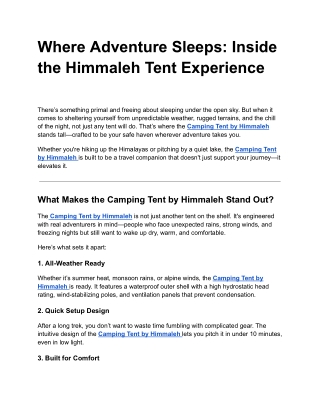 Where Adventure Sleeps: Inside the Himmaleh Tent Experience