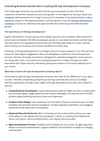 Unlocking Business Growth with a Leading iOS App Development Company