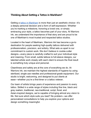 Thinking About Getting a Tattoo in Markham?