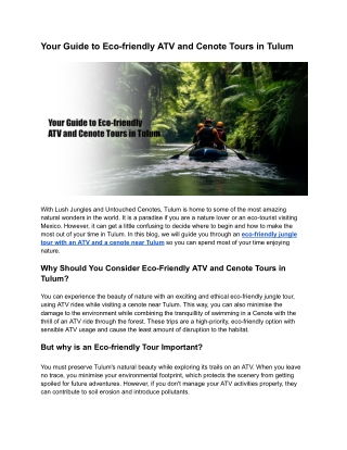 Your Guide to Eco-friendly ATV and Cenote Tours in Tulum