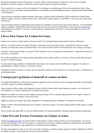 Estrategias Para Triunfar En Casinos Online - Consejos Efectivos Para Ganar