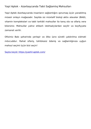 ya l aptek az rbaycanda t bii sa laml q m hsullar