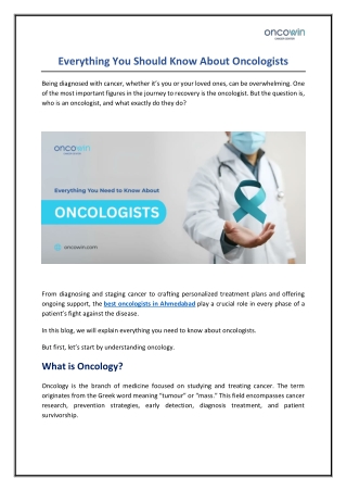 Everything You Should Know About Oncologists