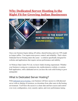 Why Dedicated Server Hosting Is the Right Fit for Growing Indian Businesses
