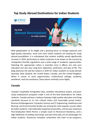 Top Study Abroad Destinations For Indian Students