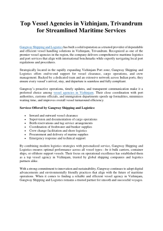Top Vessel Agencies in Vizhinjam - gangway shipping