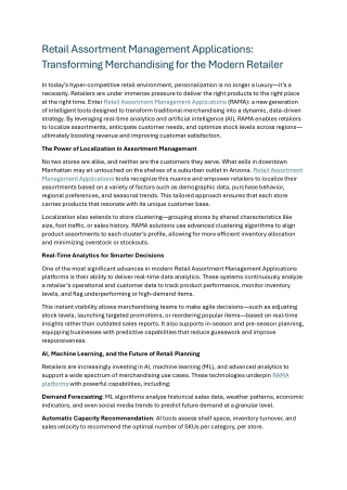Retail Assortment Management Applications