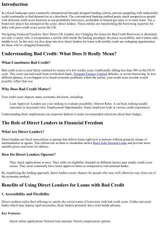 Navigating Financial Freedom: How Direct UK Lenders Are Changing the Game for Ba