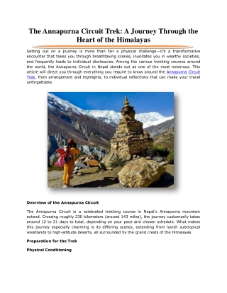The Annapurna Circuit Trek: A Journey Through the Heart of the Himalayas