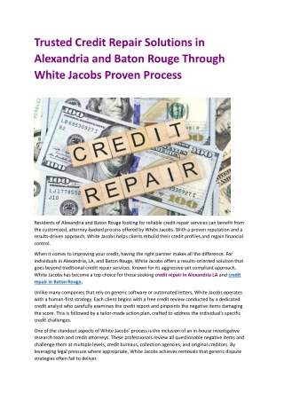 Trusted Credit Repair Solutions in Alexandria and Baton Rouge Through White Jacobs Proven Process