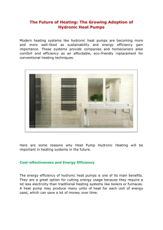 The Future of Heating: The Growing Adoption of Hydronic Heat Pumps