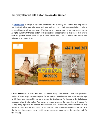 Everyday Comfort with Cotton Dresses for Women