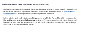 How a Hydroelectric Power Plant Works