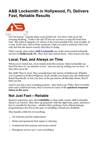a b locksmith in hollywood fl delivers fast