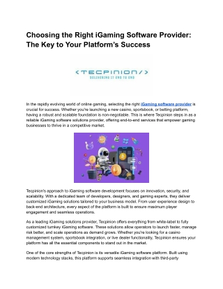 Choosing the Right iGaming Software Provider: The Key to Your Platform’s Success