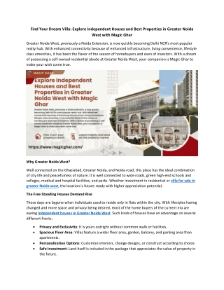 Explore Independent Houses and Best Properties in Greater Noida West with Magic Ghar