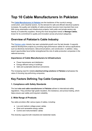 Top 10 Cable Manufacturers In Pakistan