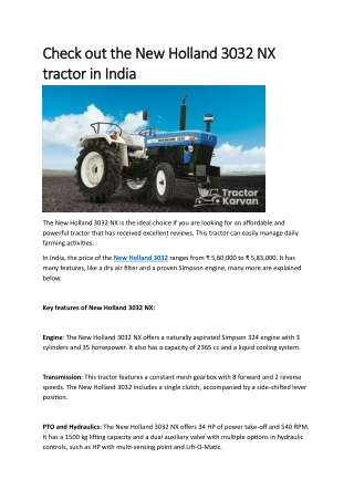 Check out the New Holland 3032 NX tractor in India