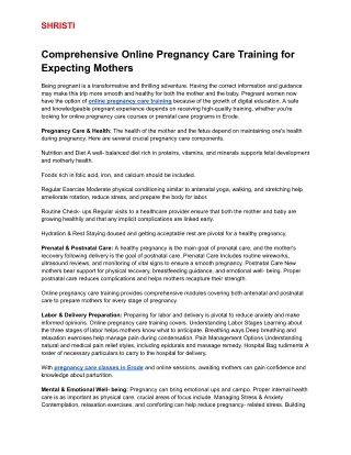 Comprehensive Online Pregnancy Care Training for Expecting Mothers