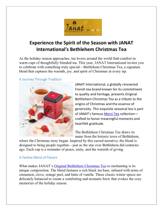 Experience the Spirit of the Season with JANAT International's Bethlehem Christmas Tea