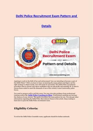 Delhi Police Recruitment Exam Pattern and Details