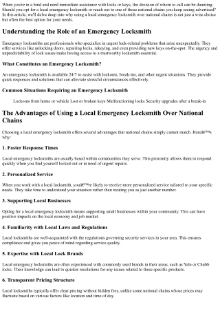 The Advantages of Using a Local Emergency Locksmith Over National Chains