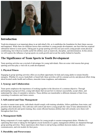 The Effect of Team Sports on Youth Growth: Unveiling the Fact