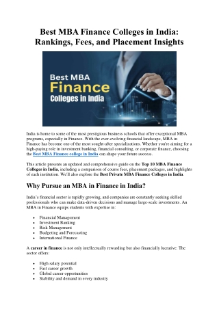 Best MBA Finance Colleges in India