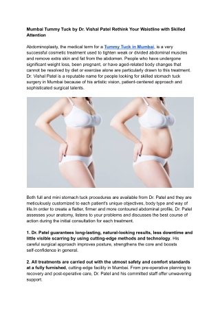 Mumbai Tummy Tuck by Dr. Vishal Patel Rethink Your Waistline with Skilled Attention