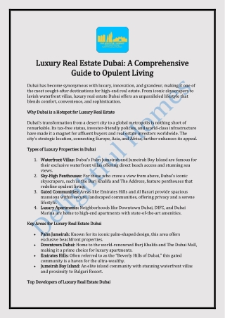 Luxury Real Estate Dubai: A Comprehensive Guide to Opulent Living
