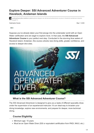 Enrol in The SSI Advanced Adventurer Certification Course in Andaman