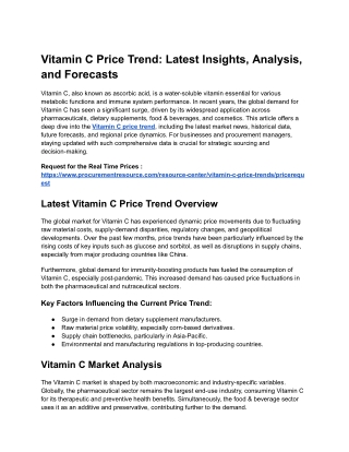 Vitamin C Price Trend: Latest Insights, Analysis, and Forecasts