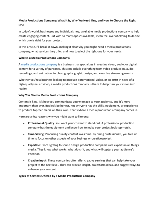 media productions company what it is why you need