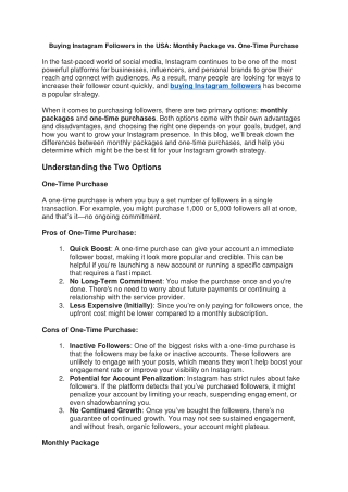 Buying Instagram Followers in the USA Monthly Package vs. One-Time Purchase