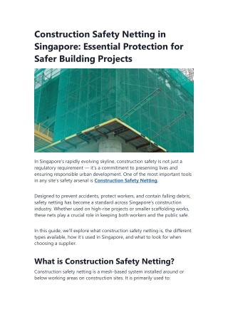 Construction Safety Netting in Singapore Essential Protection for Safer Building Projects