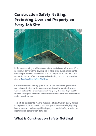 Construction Safety Netting Protecting Lives and Property on Every Job Site