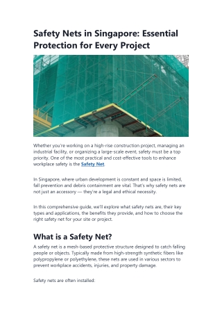 Safety Nets in Singapore Essential Protection for Every Project