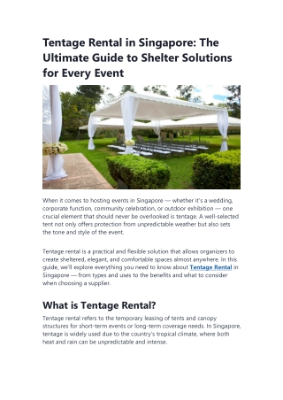 Tentage Rental in Singapore The Ultimate Guide to Shelter Solutions for Every Event
