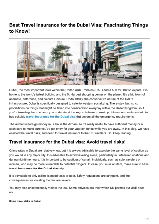 Best Travel Insurance for the Dubai Visa Fascinating Things to Know