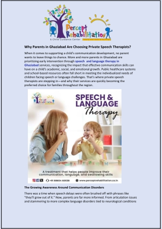 Why Parents in Ghaziabad Are Choosing Private Speech Therapists
