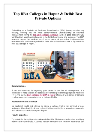 Top BBA Colleges in Hapur & Delhi, Best Private Options
