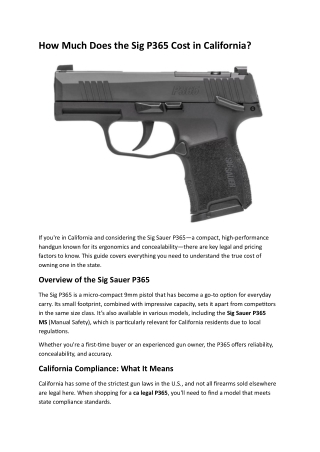 How Much Does the Sig P365 Cost in California
