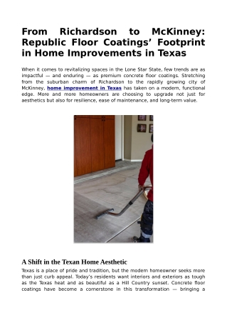 From Richardson to McKinney: Republic Floor Coatings’ Footprint in Home Improvem