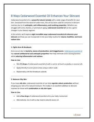8 Ways Cedarwood Essential Oil Enhances Your Skincare
