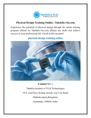 Physical Design Training Online  Takshila-vlsi.com