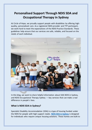 Personalised Support Through NDIS SDA and Occupational Therapy in Sydney