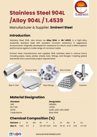 Stainless Steel 904L Alloy 904L  1.4539