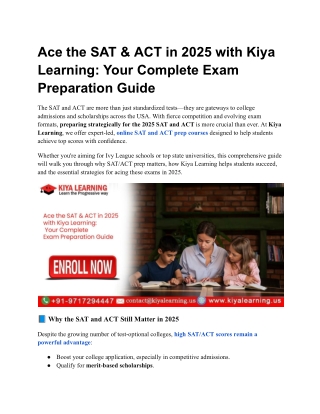Ace the SAT & ACT in 2025 with Kiya Learning Your Complete Exam Preparation Guide