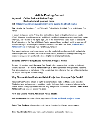 Invoke the Blessings of Lord Shiva with Online Rudra Abhishek Pooja by Kalsarpa Puja Pandit