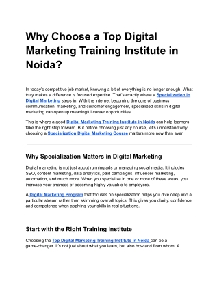 Why Choose a Top Digital Marketing Training Institute in Noida?